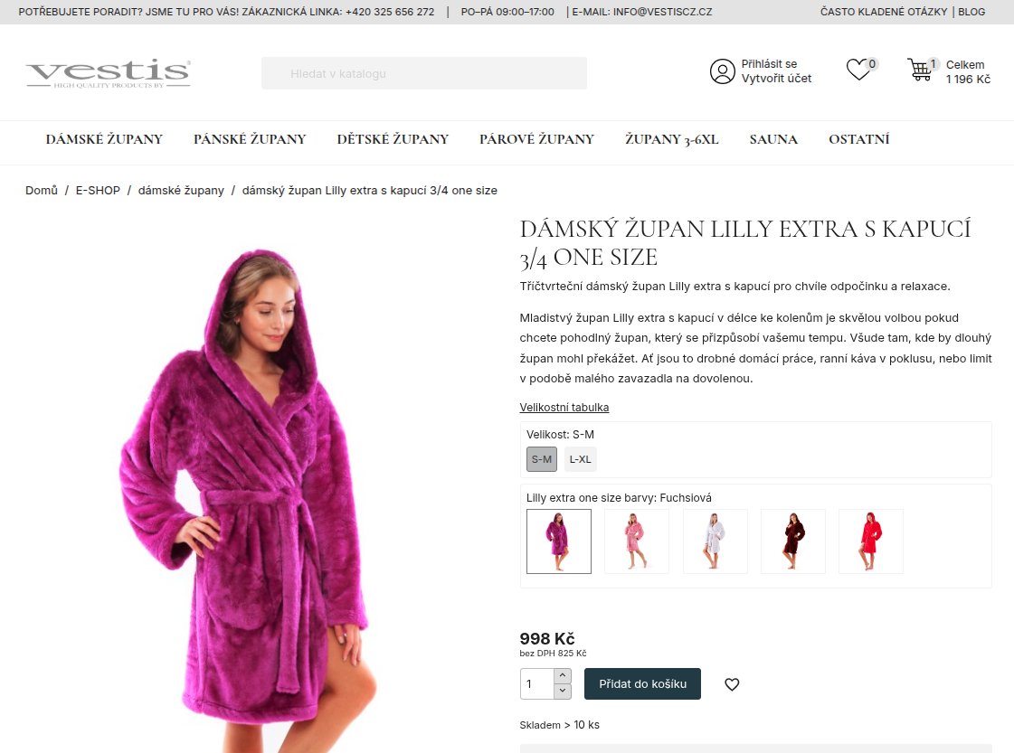 E-shop Vestis – náhled webu na PrestaShopu (B2B sortiment, vestiscz.cz)